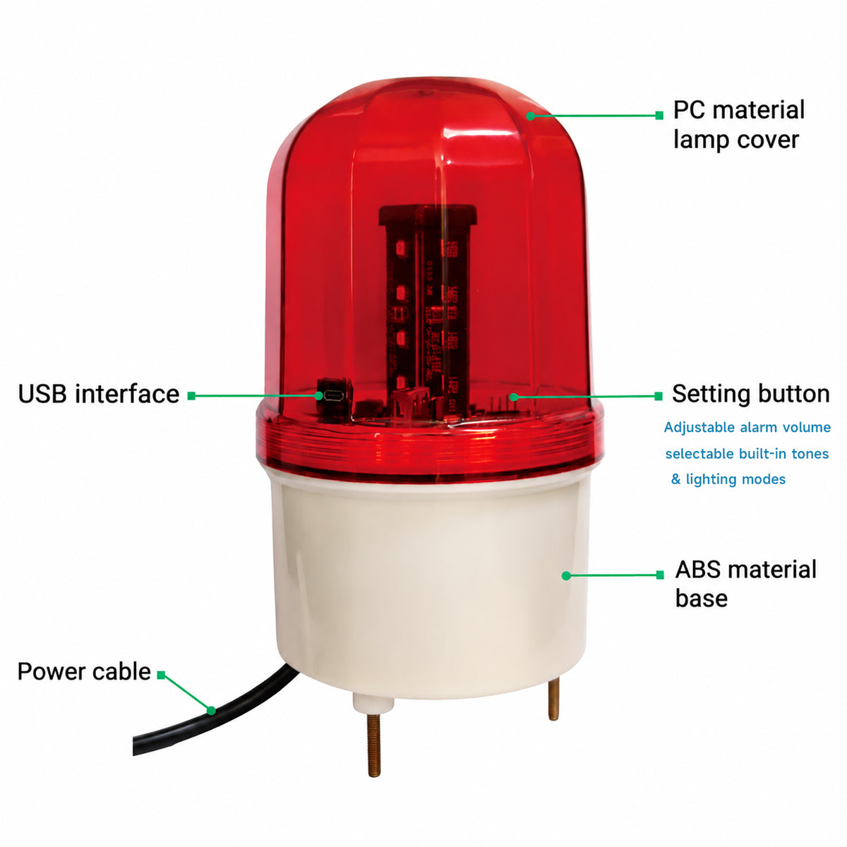 YASONG SLA-4203 Industrial Alarm Light, 110dB Audible Visual Strobe, USB Voice, IP65