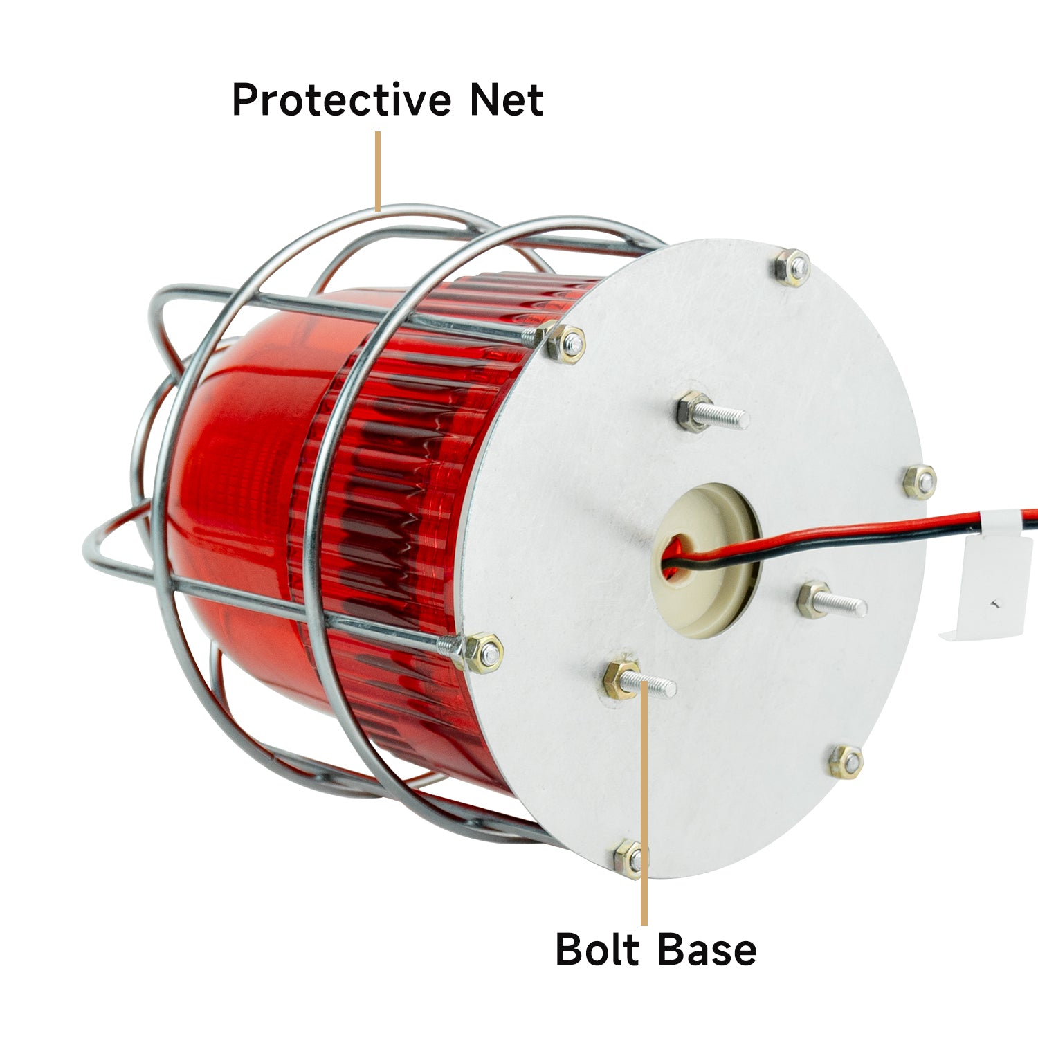 Luz estroboscópica LED industrial, luz de advertencia para alarmas de emergencia públicas, sirena de seguridad para interiores/exteriores con red protectora