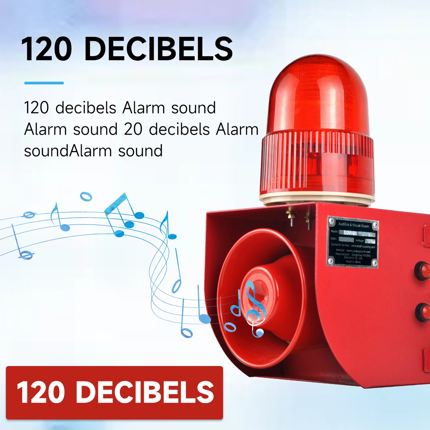 Alarm Siren with Button Control Box Adjust 120dB Loud Horn 9 Tones 25W One Button Linkage Outdoor Security Siren with LED Strobe Light for School Factory home Farm SLA-01HZ