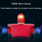 Sirène d'alarme industrielle à double avertisseur sonore étanche 130 dB Sirène d'urgence puissante avec gyrophare, port USB pour usine, entrepôt, maison, entreprise SLA-JB210