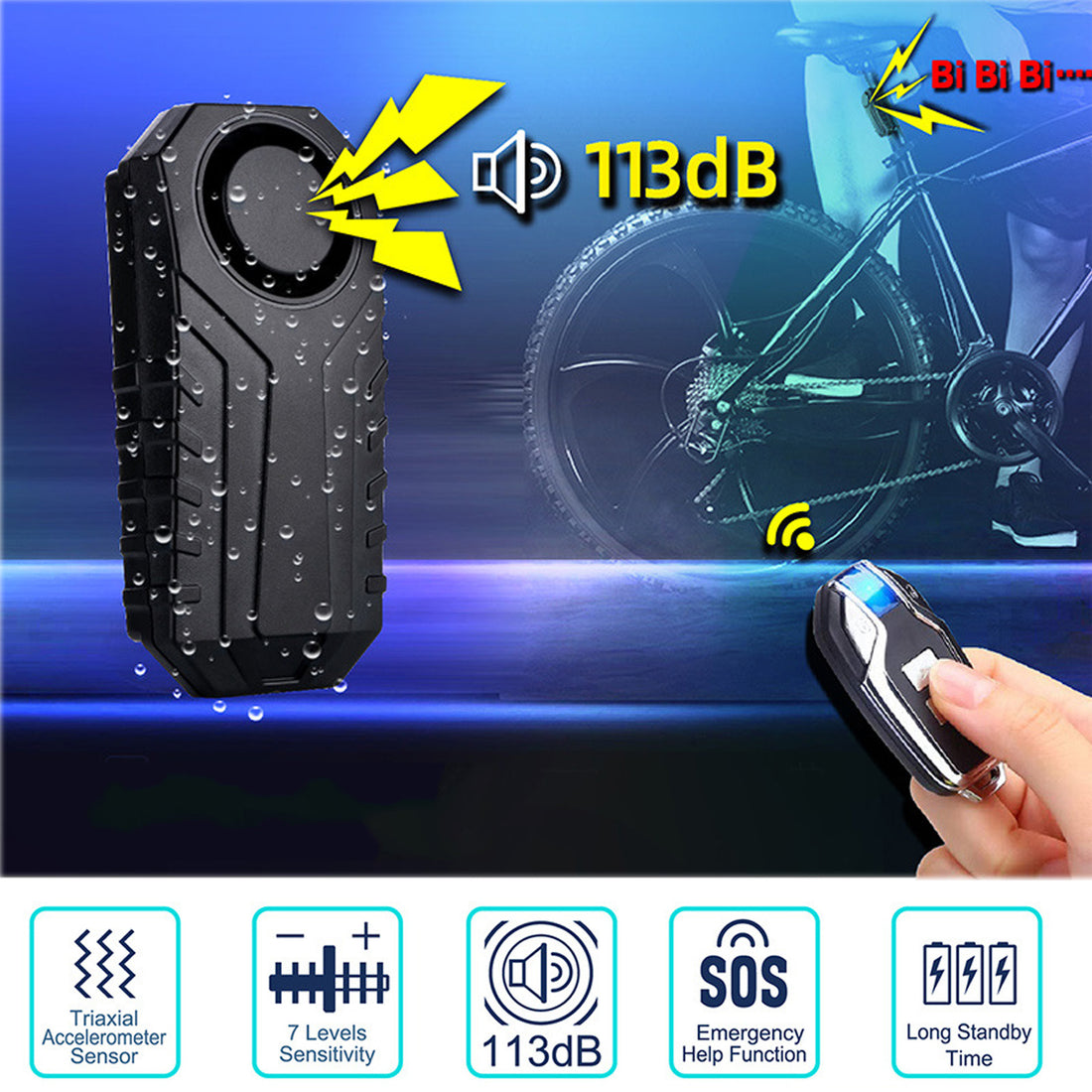 YASONG Alarme de vélo avec télécommande, alarme moto 113 dB puissante, alarme antivol pour vélo, système d'alarme de sécurité sans fil à vibration pour véhicule, lot de 2