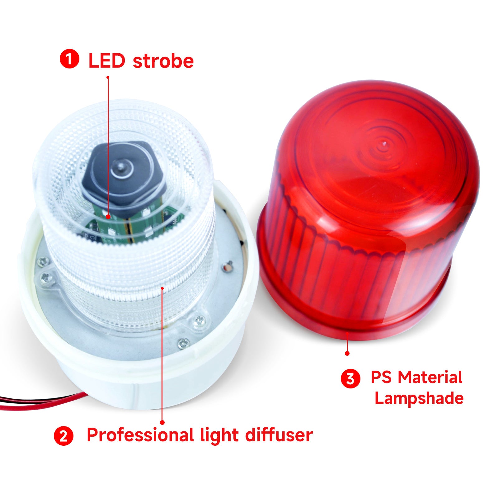 YASONG LTE-5101J LED Beacon Warning Light, 90dB Buzzer, IP44, Bolt Base, Red/Yellow/Blue, Wired Use