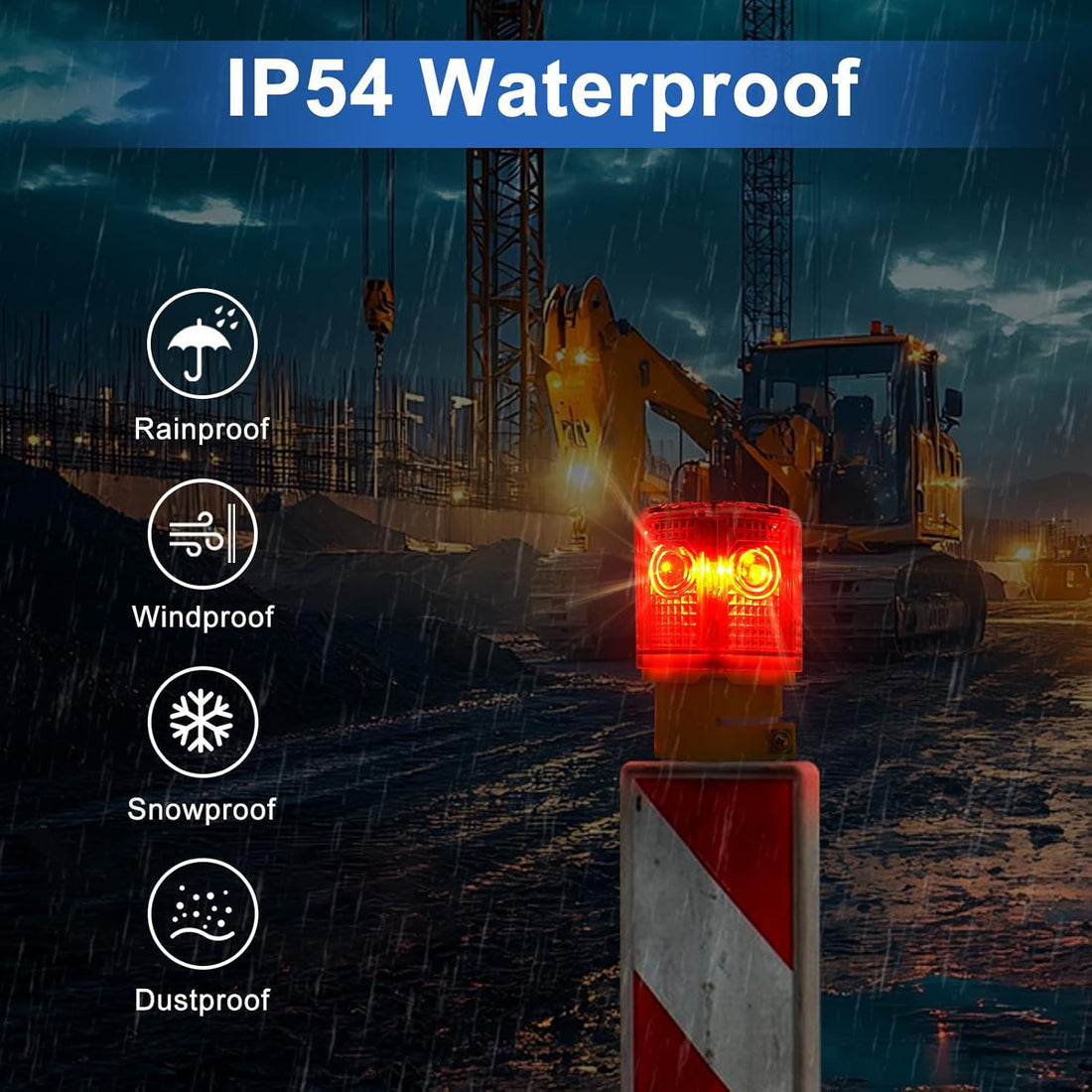 YASONG Solar 360° LED Industrial Strobe Warning Light, IP54 Outdoor Beacon, 6 LEDs, Auto Night Flashing