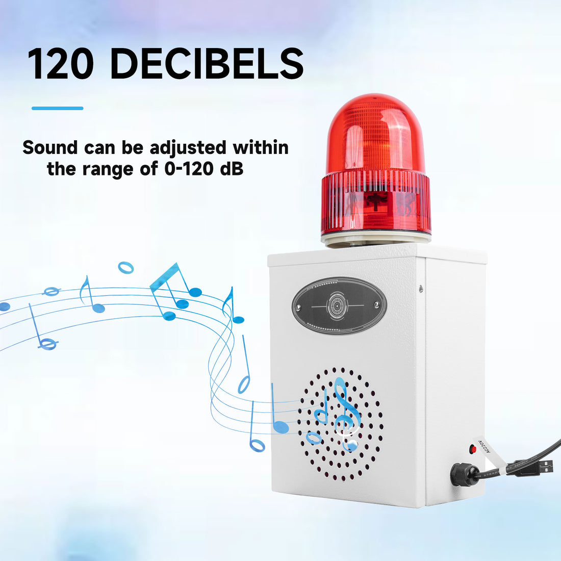 Sirena de alarma recargable con bocina ruidosa de 120 dB y 5000 mAh, luz estroboscópica LED, sirena de seguridad de emergencia para exteriores a prueba de agua SLA-B02B