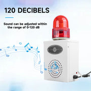 Sirena de alarma recargable con bocina ruidosa de 120 dB y 5000 mAh, luz estroboscópica LED, sirena de seguridad de emergencia para exteriores a prueba de agua SLA-B02B