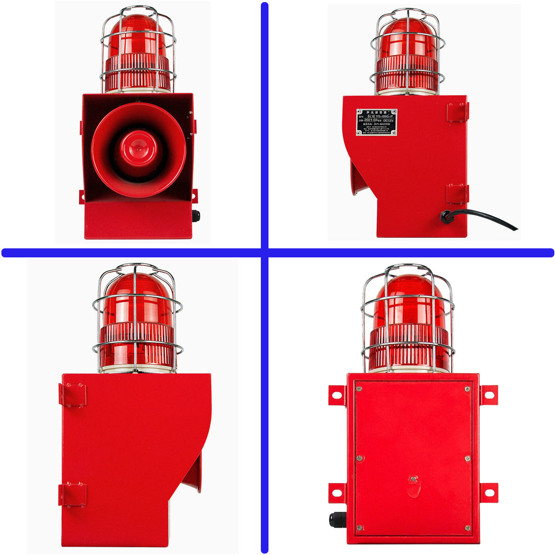 YASONG Sirena de alarma exterior IP66 impermeable anticolisión 130dB Bocina de seguridad con luz estroboscópica para puerto, muelle, fábrica, escuela, hogar SLA-05G