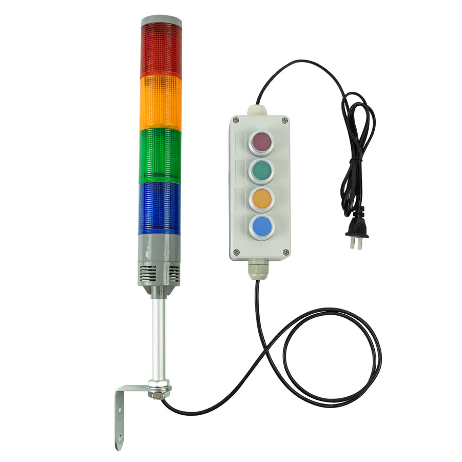 YASONG 4-Tier LED Andon Stack Tower Light, Self-Locking Switch, Flash/Steady Mode, Sound Optional, IP65