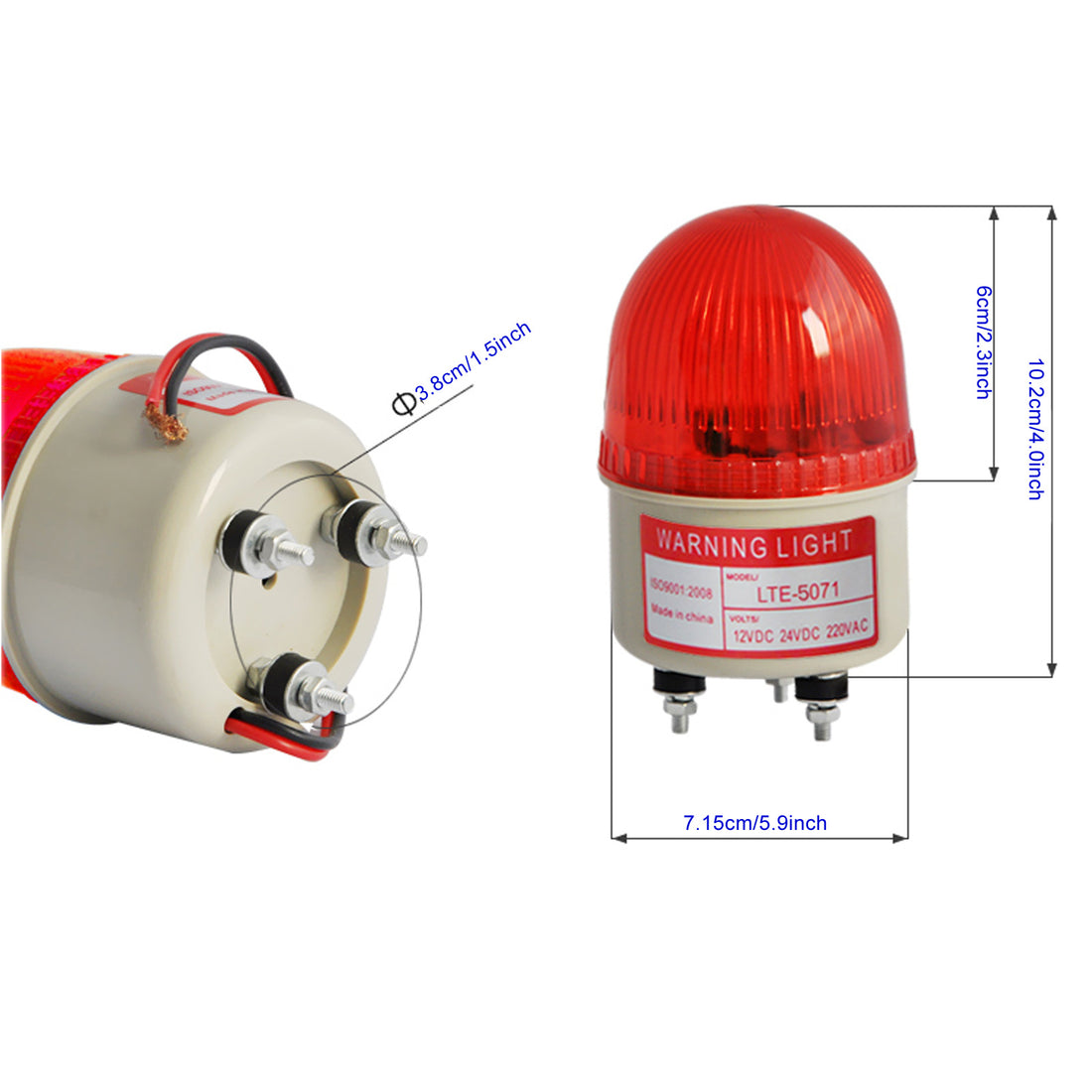 YASONG LTE-5071J LED Strobe Beacon Warning Light, 90dB Buzzer, 3W, IP44, Bolt Base, DC/AC Options