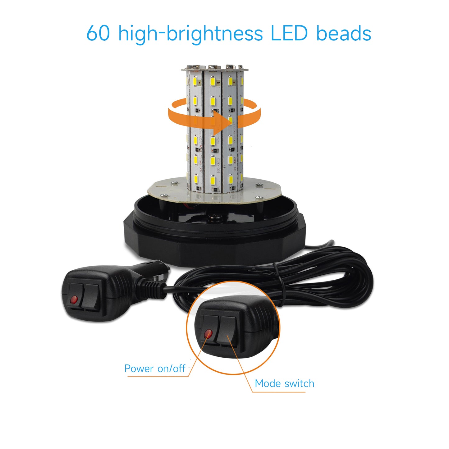 60 LED Beacon Strobe Light 12V-24V Amber Magnetic Rooftop Emergency Safety Warning Flashing Light for Forklift Truck Tractor Carts UTV Bus