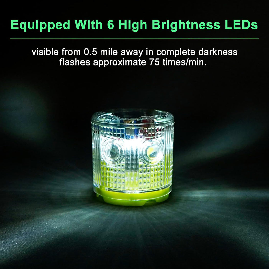 YASONG Solar LED Industrial Strobe Warning Light, IP54 Outdoor Safety Beacon, 6 LEDs, Auto Night Flashing