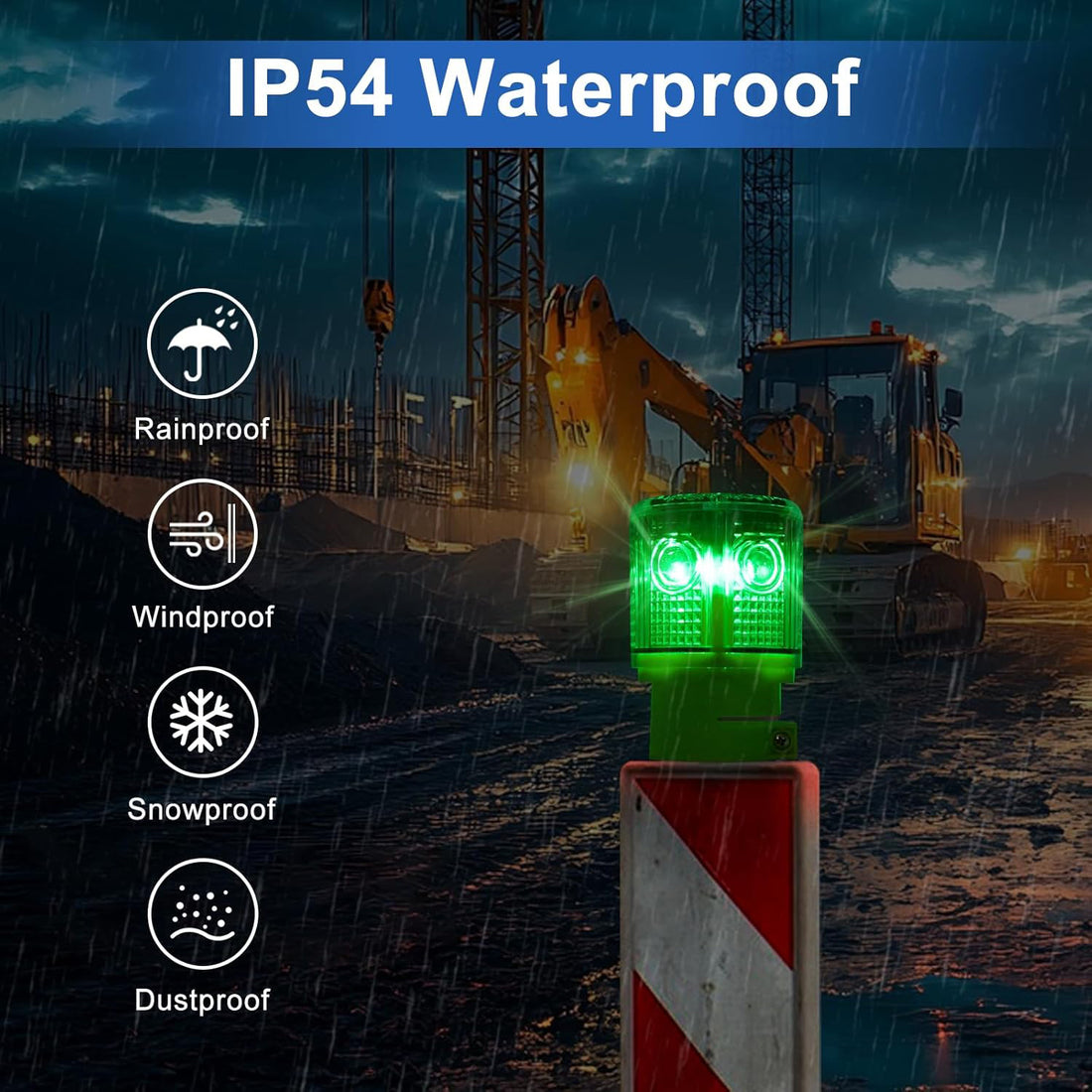 YASONG Solar 360° LED Industrial Strobe Warning Light, IP54 Outdoor Beacon, 6 LEDs, Auto Night Flashing