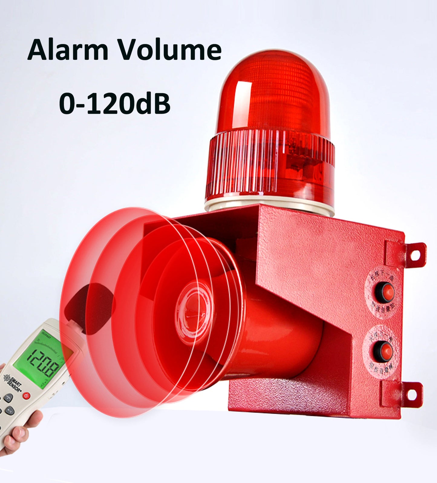 Outdoor Alarm Siren with Button Control Box Adjust 0-120dB Loud Horn 12 tones Emergency Security Siren with LED Strobe Light for Farm School Factory Mall Warehouse  SLA-01TZ