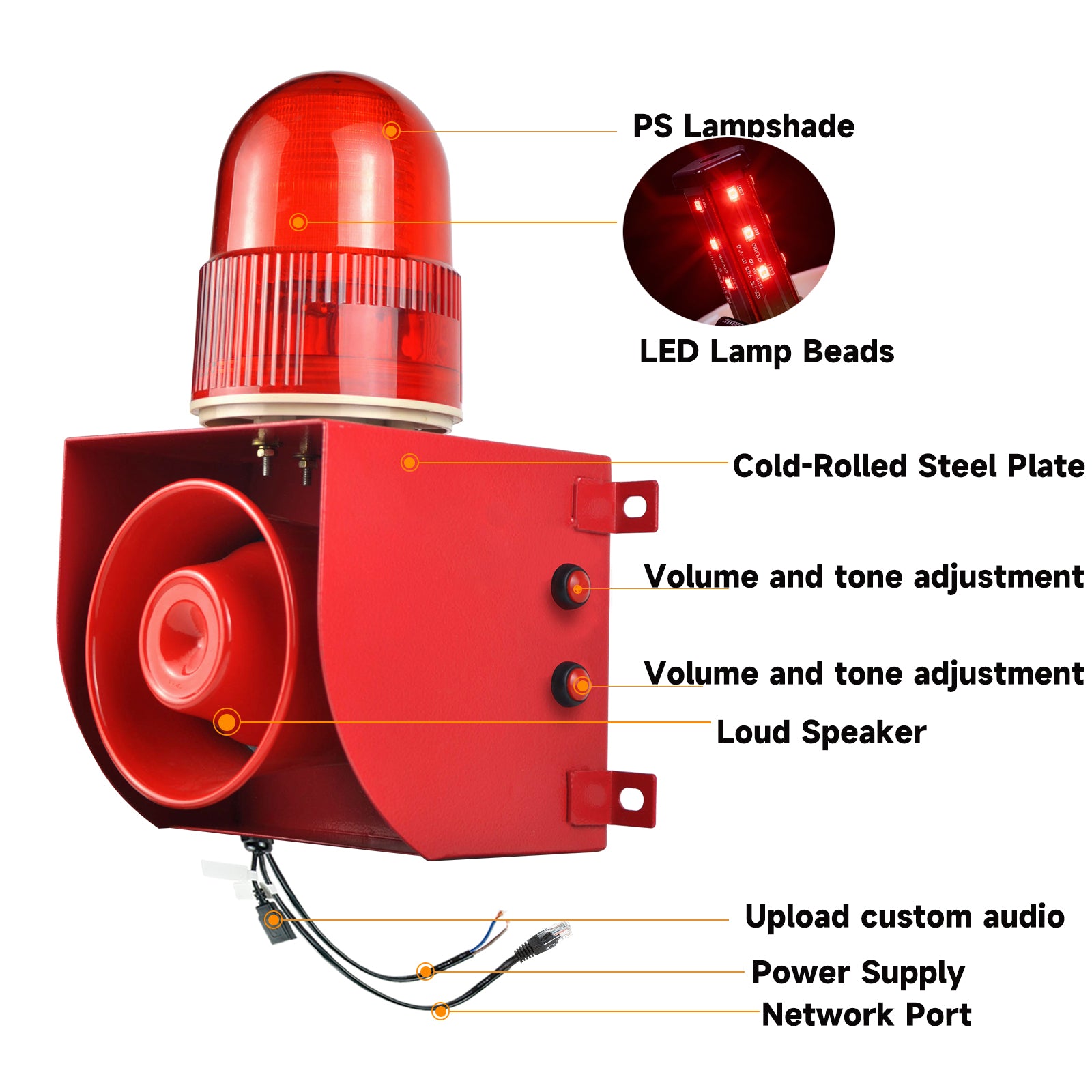 Sirène d'alarme industrielle 120 dB étanche IP65 avec RJ45 et contrôle du volume multi-tonalités SLA-01H-L