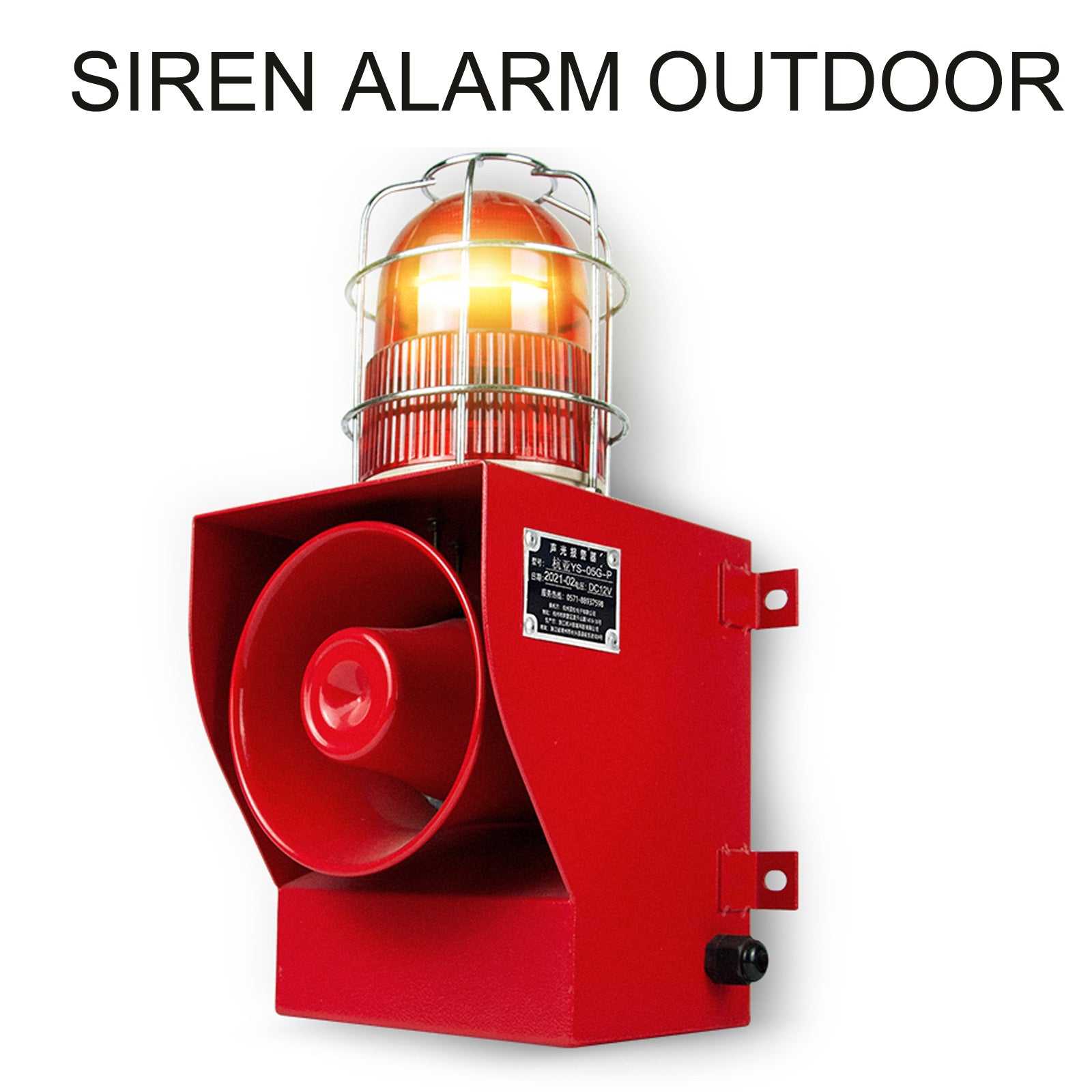 YASONG Sirena de alarma exterior IP66 impermeable anticolisión 130dB Bocina de seguridad con luz estroboscópica para puerto, muelle, fábrica, escuela, hogar SLA-05G