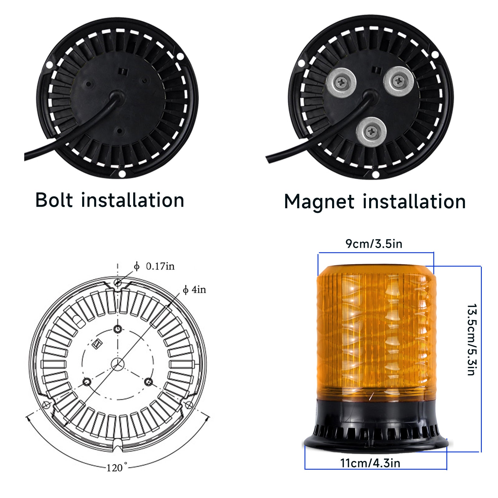 Y DIANS S Luz de baliza 120dB Bocina 4 modos intermitentes Luces de emergencia LED para camiones, automóviles, montacargas y vehículos AC100-240V SLA-090