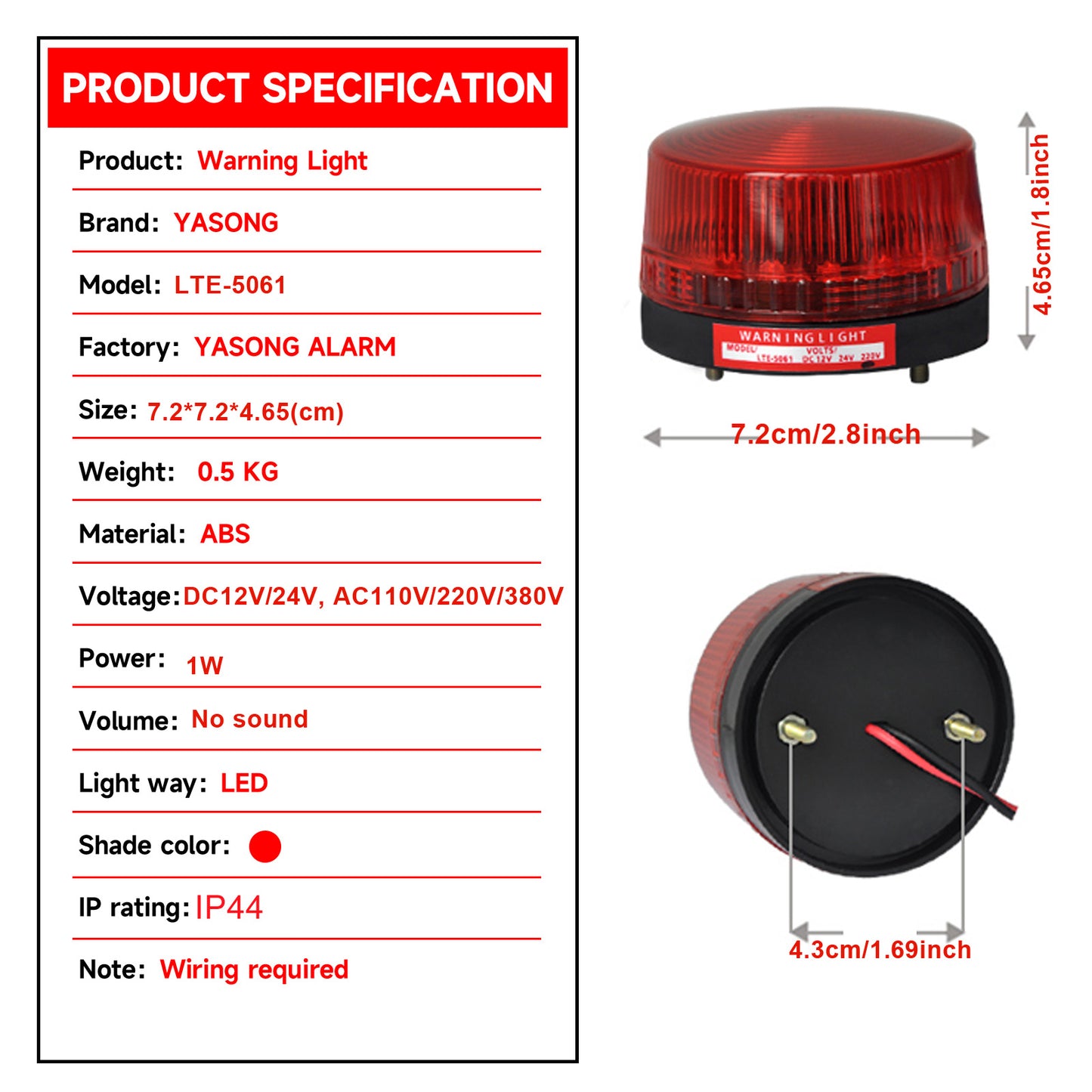 YASONG 2PCS Mini Signal Round Warning Light Strobe Flashing Light Police Beacon Light for Factory, Workshop and Mechanical Equipment SLA-5061