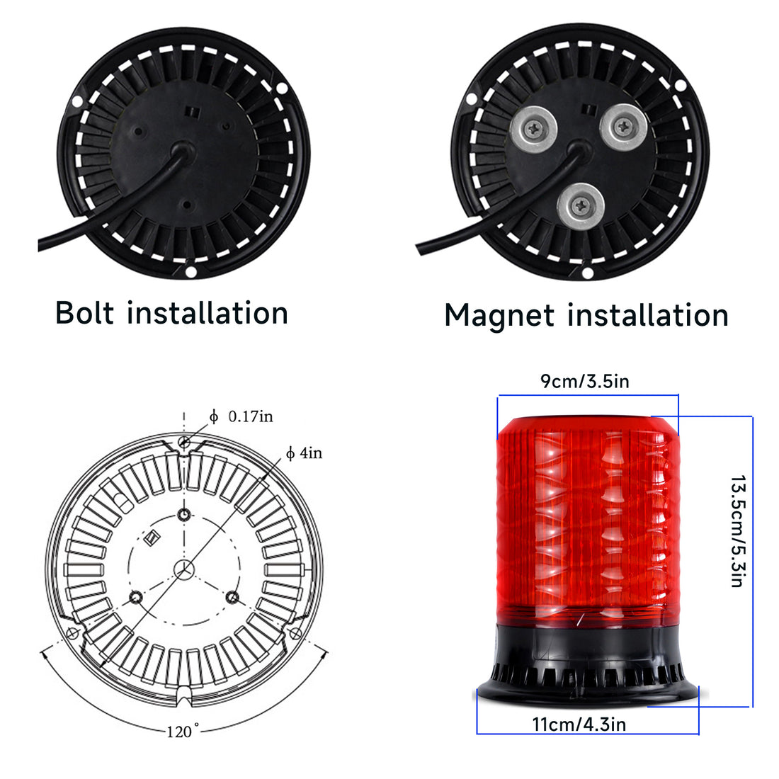 YASONG LED Gyrophare 120dB 9 Tonalités 4 Modes de Flash Étanche Balise d'Avertissement Clignotante pour Véhicule, Camion, Chariot Élévateur, Atelier DC12V/24V SLA-090