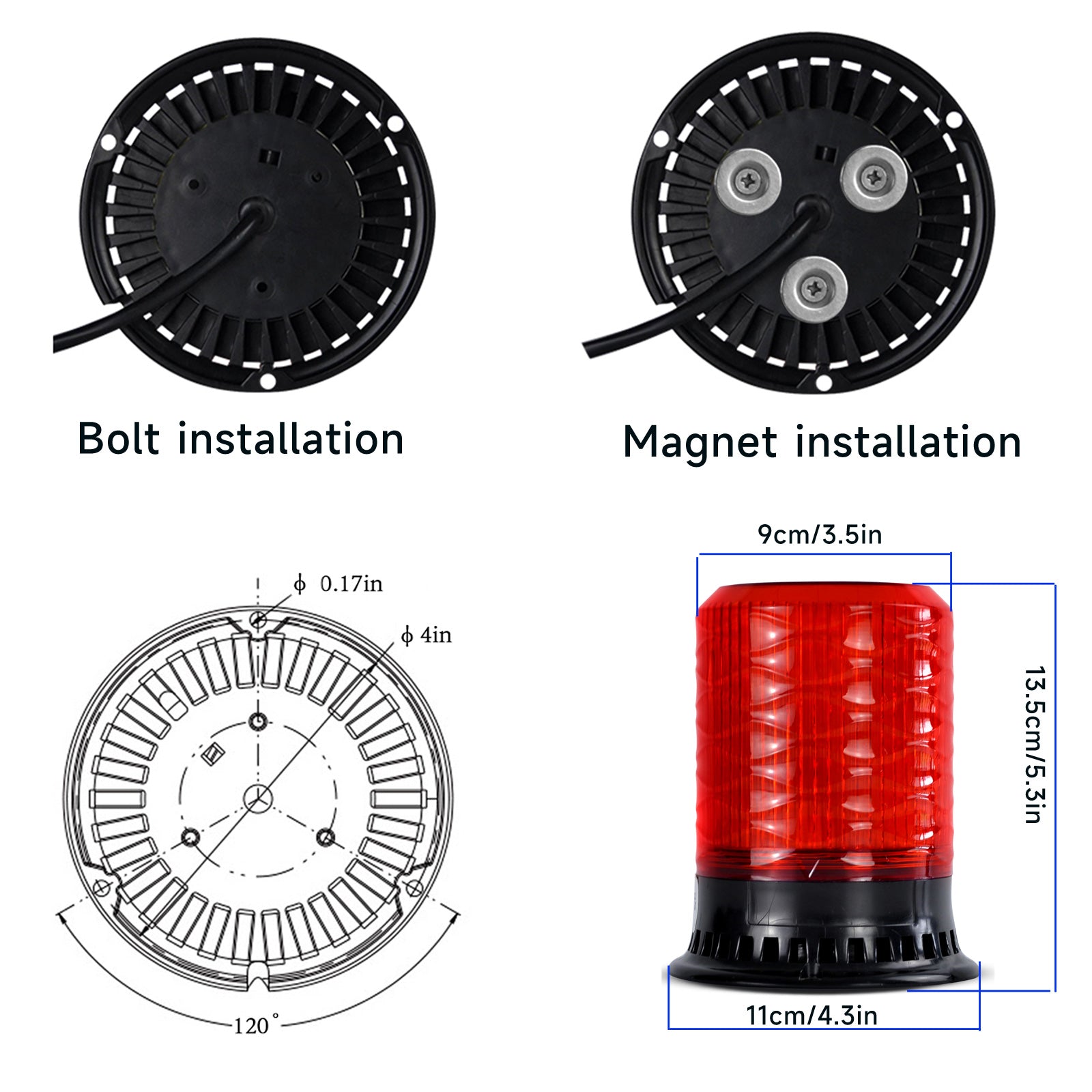 Y DIANS S Luz de baliza 120dB Bocina 4 modos intermitentes Luces de emergencia LED para camiones, automóviles, montacargas y vehículos AC100-240V SLA-090