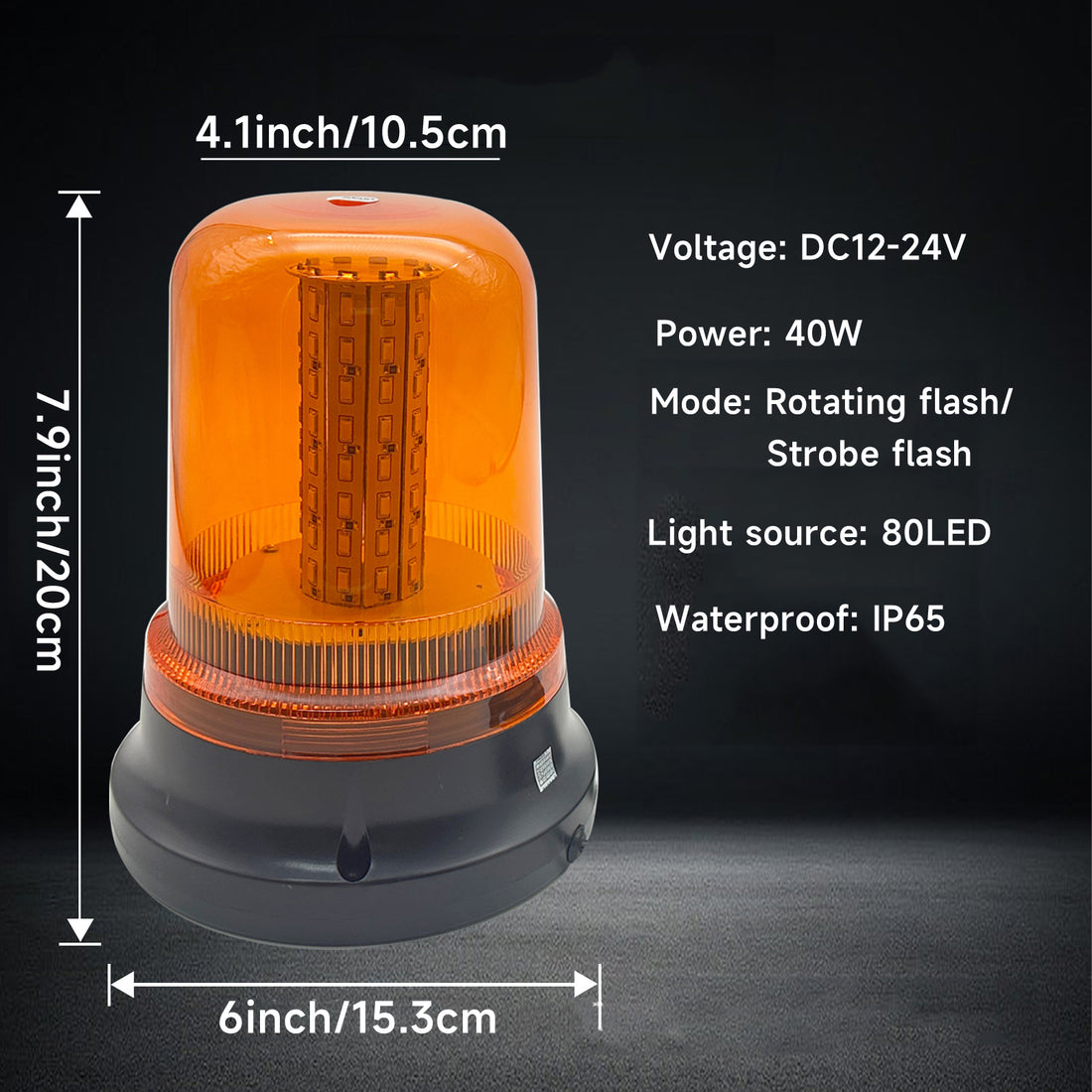 YASONG Amber 80 LED Magnetic Beacon Strobe Light, DC12V-24V, 40W, 2 Flash Modes, Cigarette Plug