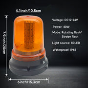 YASONG Amber 80 LED Magnetic Beacon Strobe Light, DC12V-24V, 40W, 2 Flash Modes, Cigarette Plug
