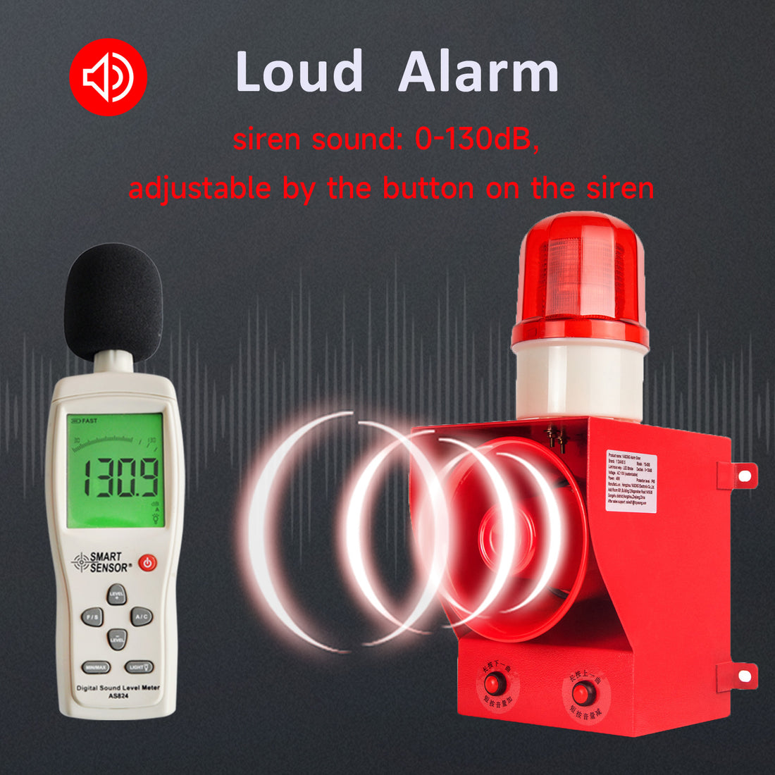Sirène d'alarme avec boîtier de commande à bouton, klaxon 130dB, 12 tonalités réglables, 45w, système d'alarme d'urgence, sirène stroboscopique pour ferme, usine, port, quai SLA-05BZ