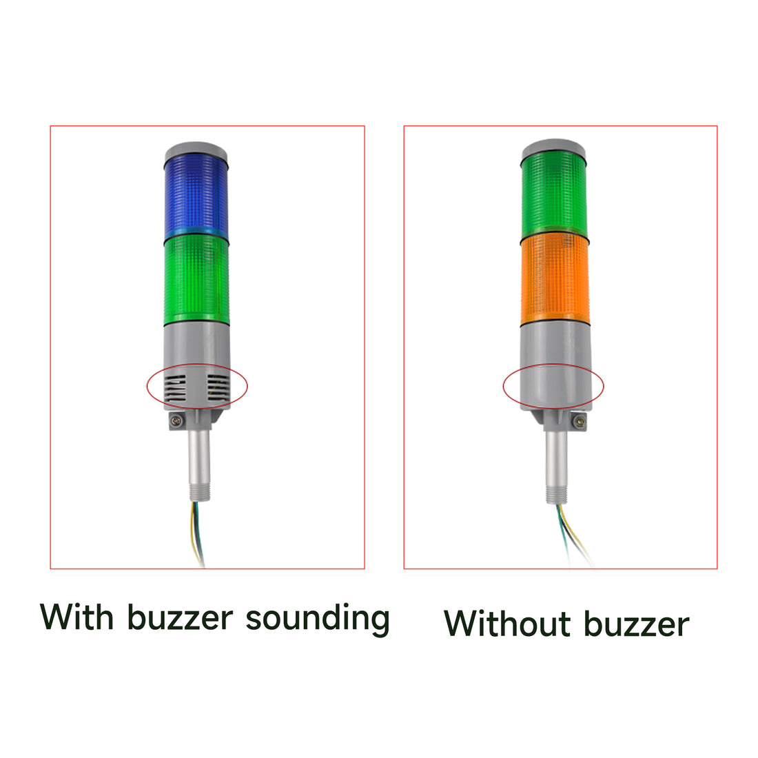 YASONG LTA-205T/W(J) Stack Tower Light, 1-5 Layers, IP44, 90dB/No Sound, Steady/Strobe, Round Base