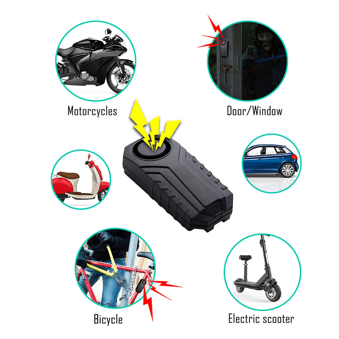 Alarme de vélo sans fil YASONG 113 dB, antivol fort, alarme de moto, système d'alarme de sécurité pour véhicule avec capteur de vibration (pack de 2)