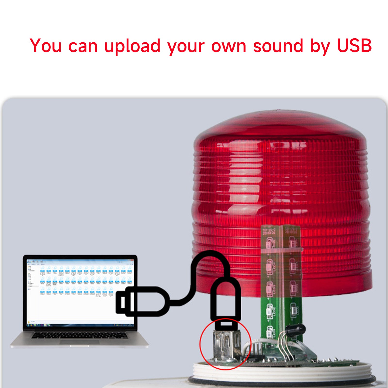 YASONG SLA-800K 120dB Dry Contact Trigger Alarm Siren, 12 Tones, IP65, USB Upload, LED Strobe