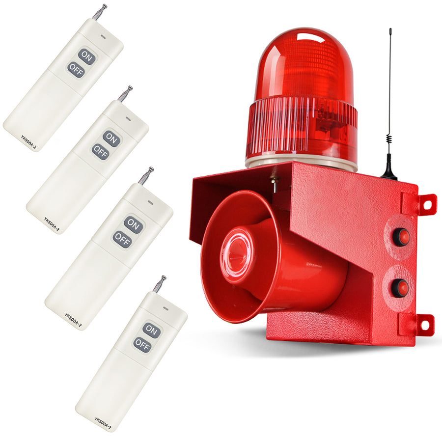 YASONG SLA-01TY-4-500 120dB Industrial Wireless Remote Siren, 4 Remotes, 500m Range, 25W, IP65, USB Audio, LED Strobe