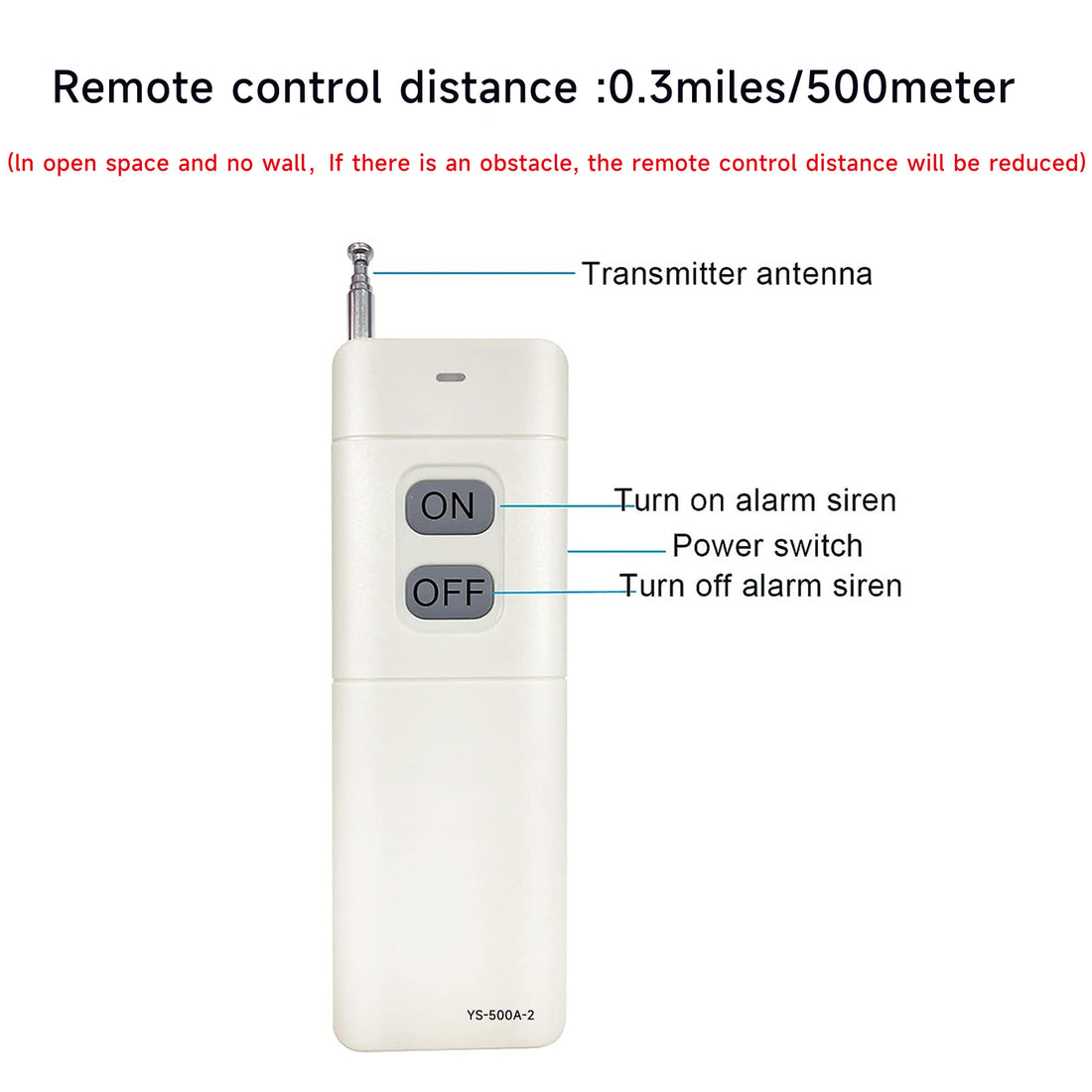 YASONG 500m Wireless Remote Control for Alarm Siren, ON/OFF Control, White, Pairing Required, Multi-Alarm Use