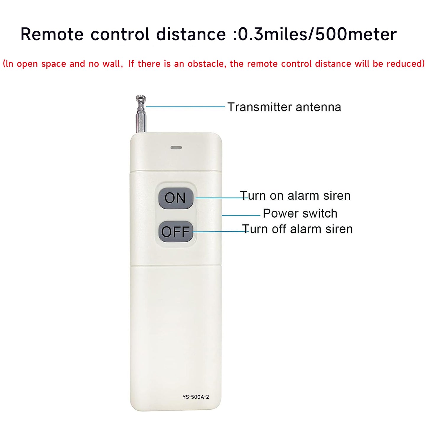 Wireless Remote Control 500 Meters（No Wall) Control alarm Turn on or Turn off One Alarm Can Be Equipped with Up to 60 Remote Controls