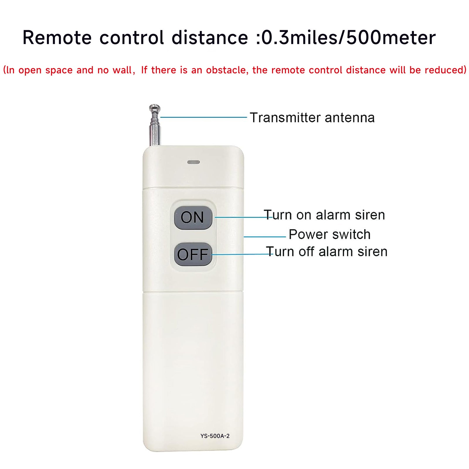 YASONG 500m Wireless Remote Control for Alarm Siren, ON/OFF Control, White, Pairing Required, Multi-Alarm Use