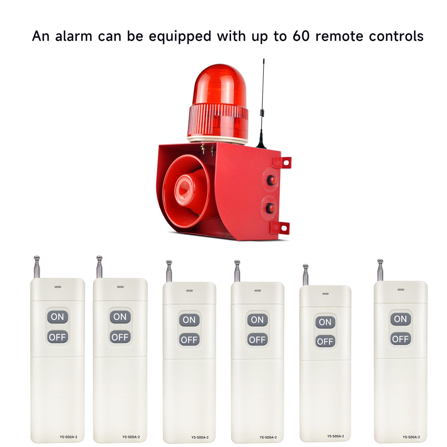 Wireless Remote Control 500 Meters（No Wall) Control alarm Turn on or Turn off One Alarm Can Be Equipped with Up to 60 Remote Controls