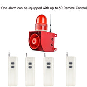 Sirena de alarma con control remoto para exteriores YASONG de 1.2 millas/0.3 millas, bocina ruidosa de 120 dB ajustable con puerto USB y 4 controles remotos, impermeable IP65 SLA-01HY-4