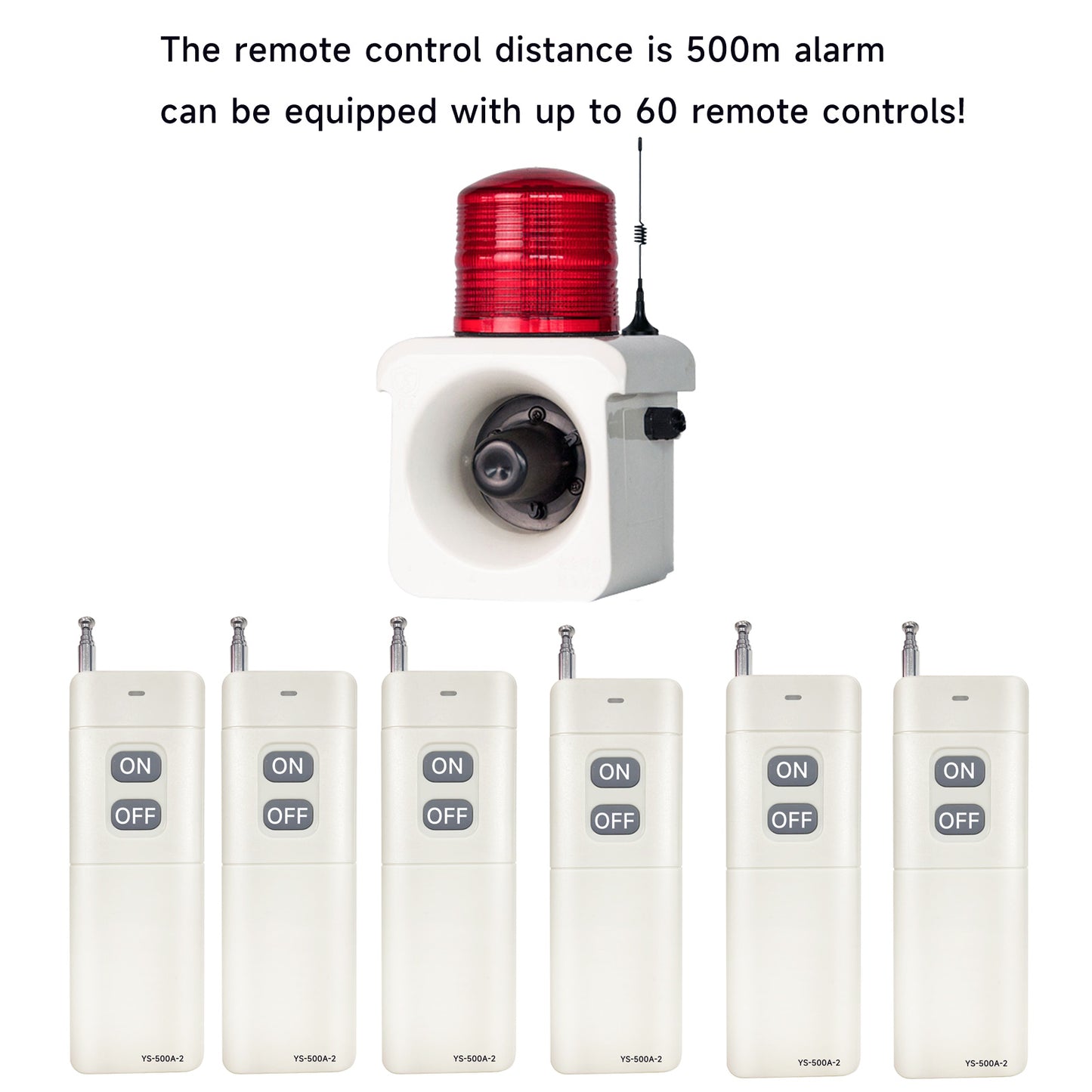 Wireless Remote Control 500 Meters（No Wall) Control alarm Turn on or Turn off One Alarm Can Be Equipped with Up to 60 Remote Controls