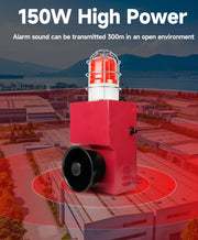 Sirena de Alarma con Control Remoto Inalámbrico con Alcance de 0.31 Millas, Luz Estroboscópica LED, 130dB de Volumen, Múltiples Tonos, Sirena de Seguridad de Emergencia para Exteriores de 150W SLA-900MY-500