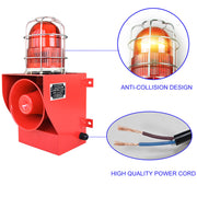 YASONG Sirena de alarma exterior IP66 impermeable anticolisión 130dB Bocina de seguridad con luz estroboscópica para puerto, muelle, fábrica, escuela, hogar SLA-05G