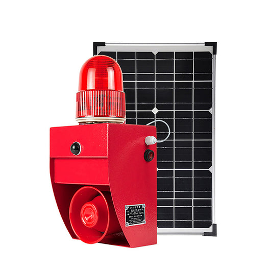 YASONG Solar Outdoor Alarm Siren with Sensor 120dB Horn Motion Detector Alarm System with Strobe Light, Adjustable Volume and Tone SLA-02WS-P