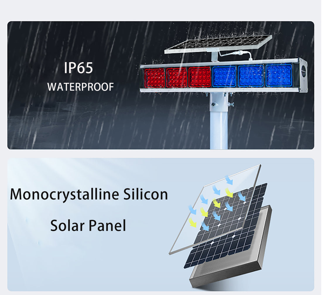 YASONG SLA-X06 Solar Industrial Traffic Flashing Light, Double-Sided Red Blue LED, IP65, 10W/30W Panel