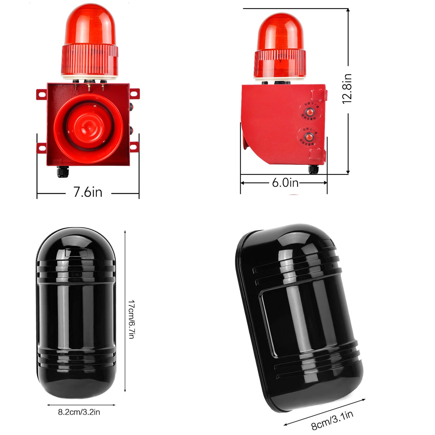 Industrial Siren Alarm with 100m Waterproof Invisible Beam Infrared Sensor Detector 120dB Adjustable Tone Volume Outdoor Security Alarm Kit for Factories, Docks, Schools