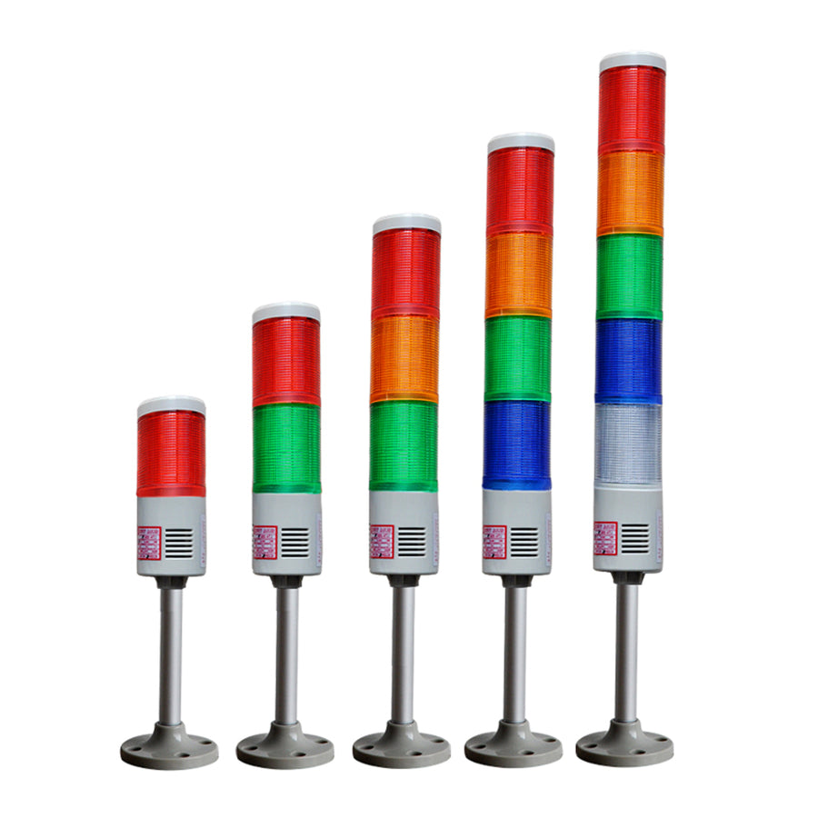 YASONG LTA-205T/W(J) Stack Tower Light, 1-5 Layers, IP44, 90dB/No Sound, Steady/Strobe, Round Base