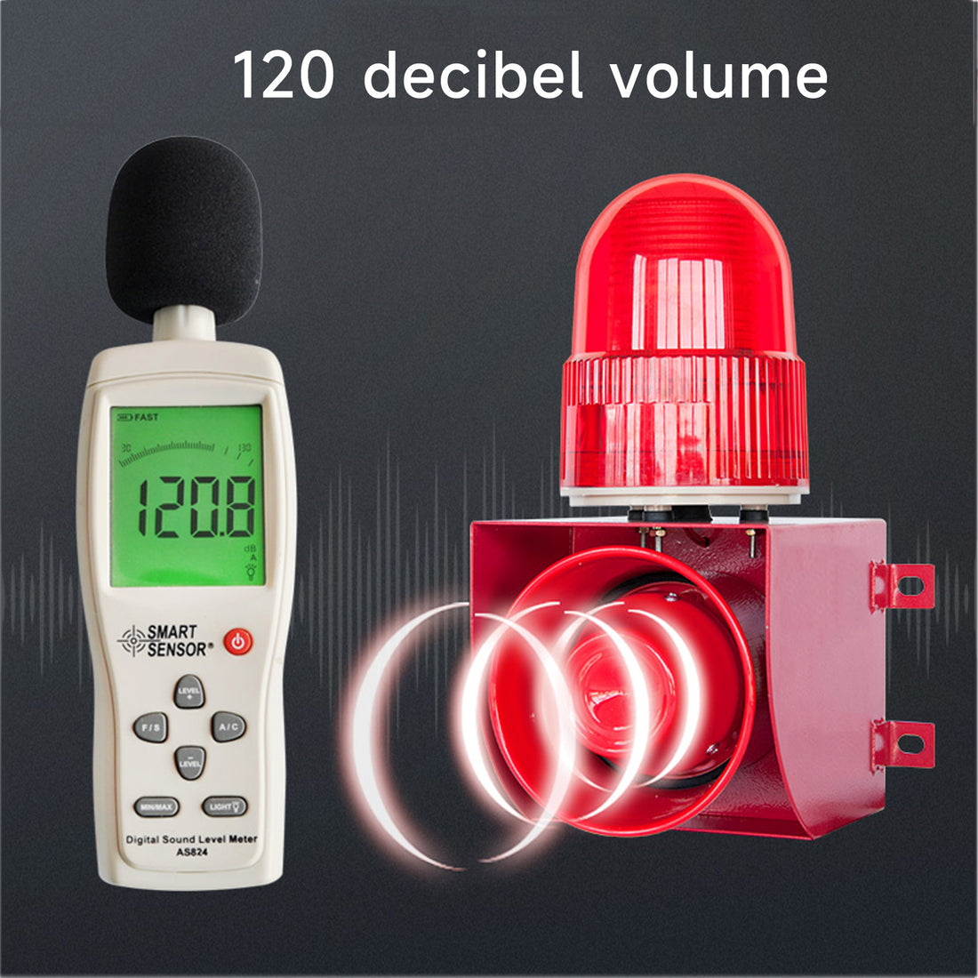 Sirena de alarma industrial para exteriores YASONG, sirena de seguridad de 120dB con bocina, resistente al agua IP66, con luz estroboscópica para fábricas, puertos, muelles, embalses, astilleros SLA-01G