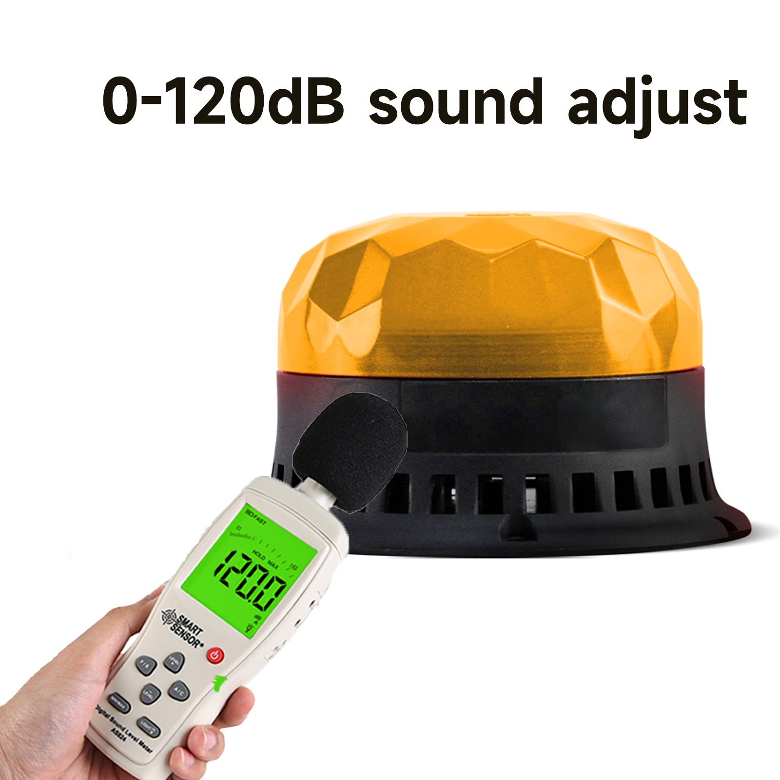 YASONG SLA-090-II 120dB LED Beacon Siren Light, 9 Tones, 4 Flash Modes, DC12V/24V, Magnet/Bolted Base