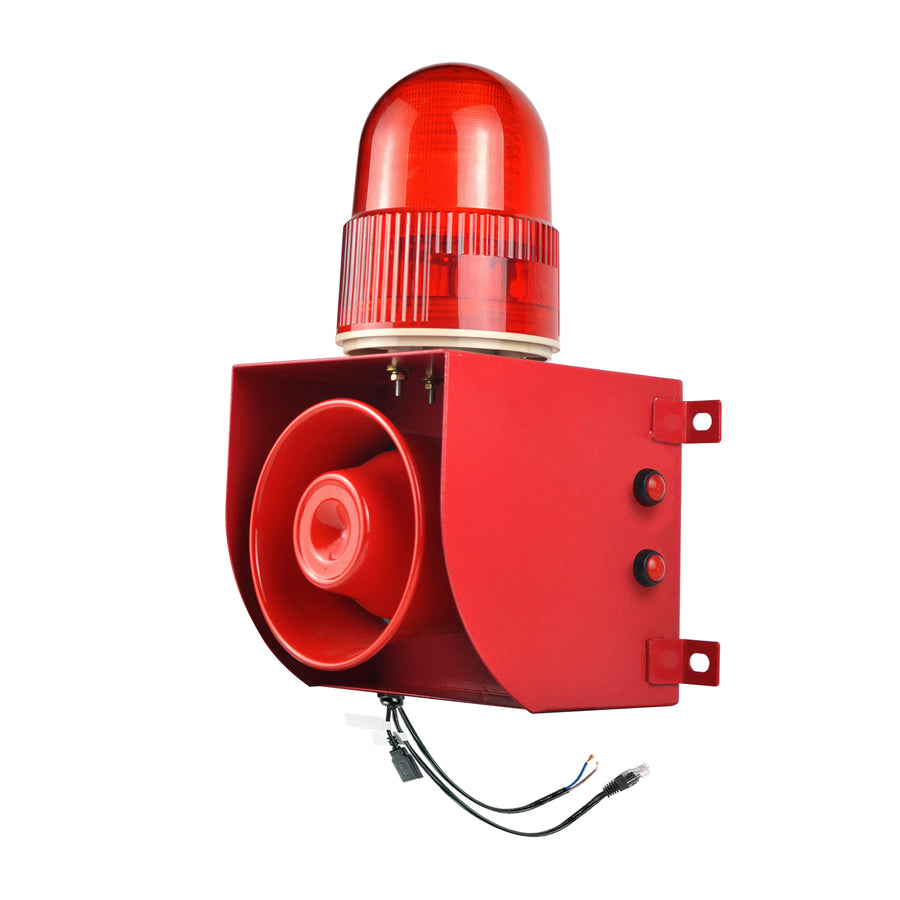 YASONG SLA-01H-L 120dB RJ45 Network Alarm Siren, 25W, IP65, USB Upload, LED Strobe, Wall Mount