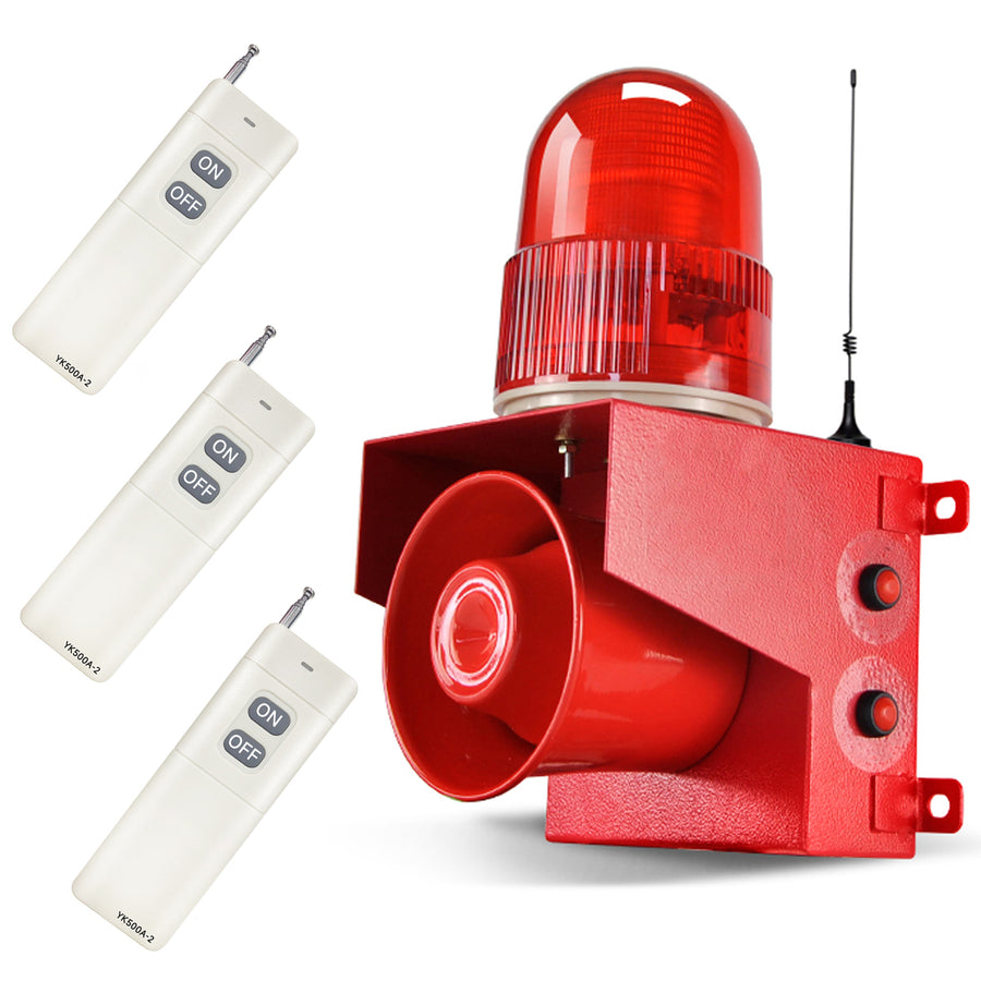 YASONG SLA-01TY-500-3 120dB Outdoor Remote Control Siren, 500m Range, 3 Remotes, 12 Tones, IP65, USB Audio