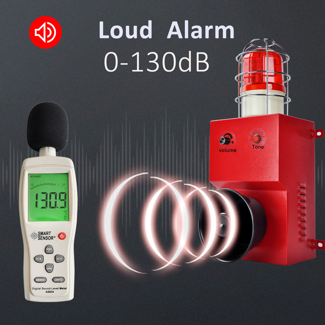YASONG Sirena de Alarma Anticolisión Exterior 80W 130dB con Luz Estroboscópica para Puerto, Muelle, Fábrica, Alarma de Emergencia, Alcance de 150 Metros SLA-09