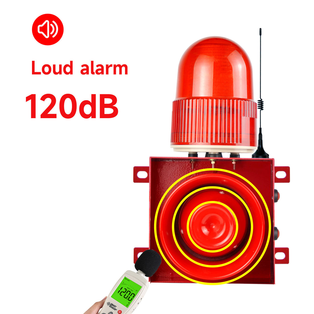 Sirène d'alarme stroboscopique LED sans fil extérieure YASONG SLA-01Y avec télécommande, portée de contrôle longue distance 2000/500m, klaxon 120dB 25 Watts, étanche IP65