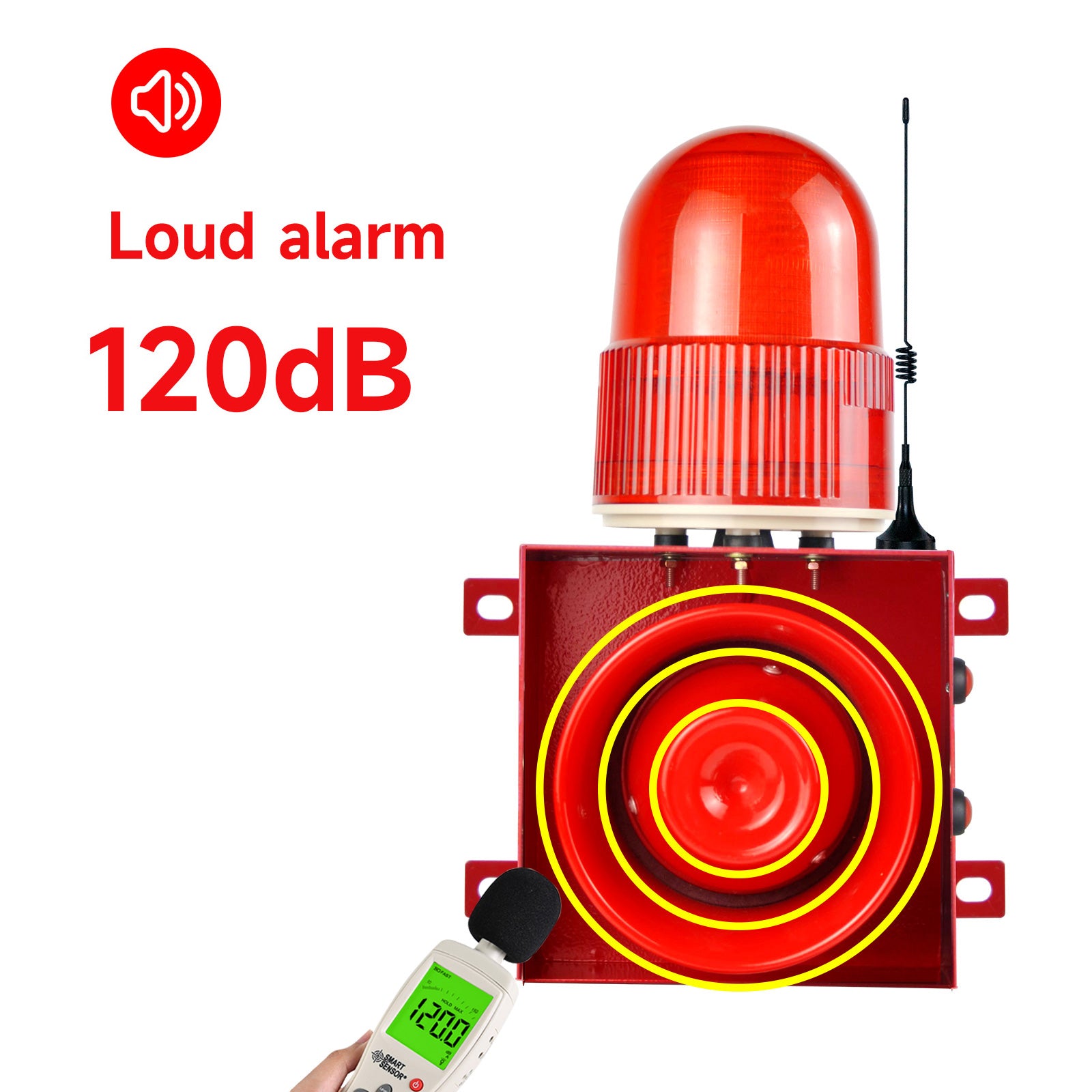 Sirène d'alarme stroboscopique LED sans fil extérieure YASONG SLA-01Y avec télécommande, portée de contrôle longue distance 2000/500m, klaxon 120dB 25 Watts, étanche IP65