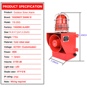 YASONG Sirena de alarma exterior IP66 impermeable anticolisión 130dB Bocina de seguridad con luz estroboscópica para puerto, muelle, fábrica, escuela, hogar SLA-05G
