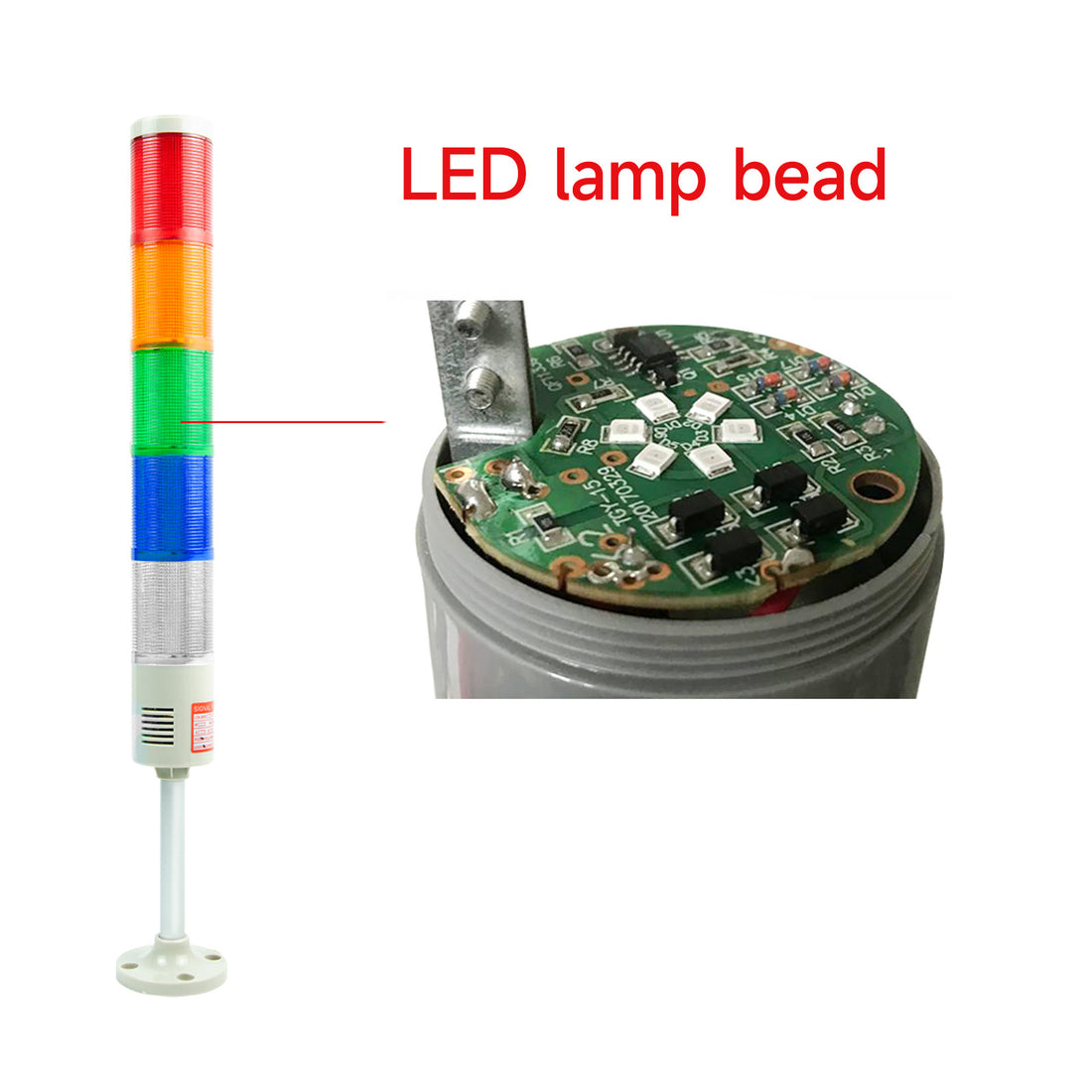 YASONG LTA-505T/W(J) LED Stack Tower Light, 1-5 Layers, IP44, Round Base, 90dB/No Sound, Steady/Strobe